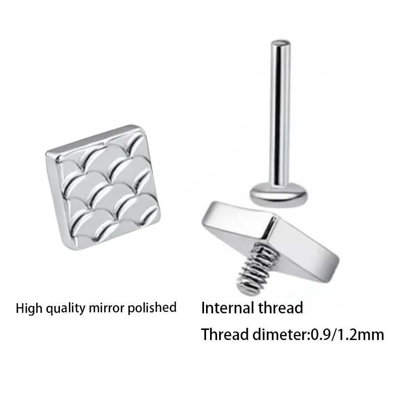 2 قطعة G23 التيتانيوم الأنف وأقراط شقة الظهر صغيرة صغيرة الأنف اللولب الغضروف الزنمة محارة مربع Labret هيئة ثقب المجوهرات #5