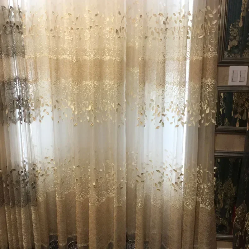 European Window Sheer Yarn Door Transparent Embroidery High Grade Curtains Tulles for Living Dining Room Bedroom Customize