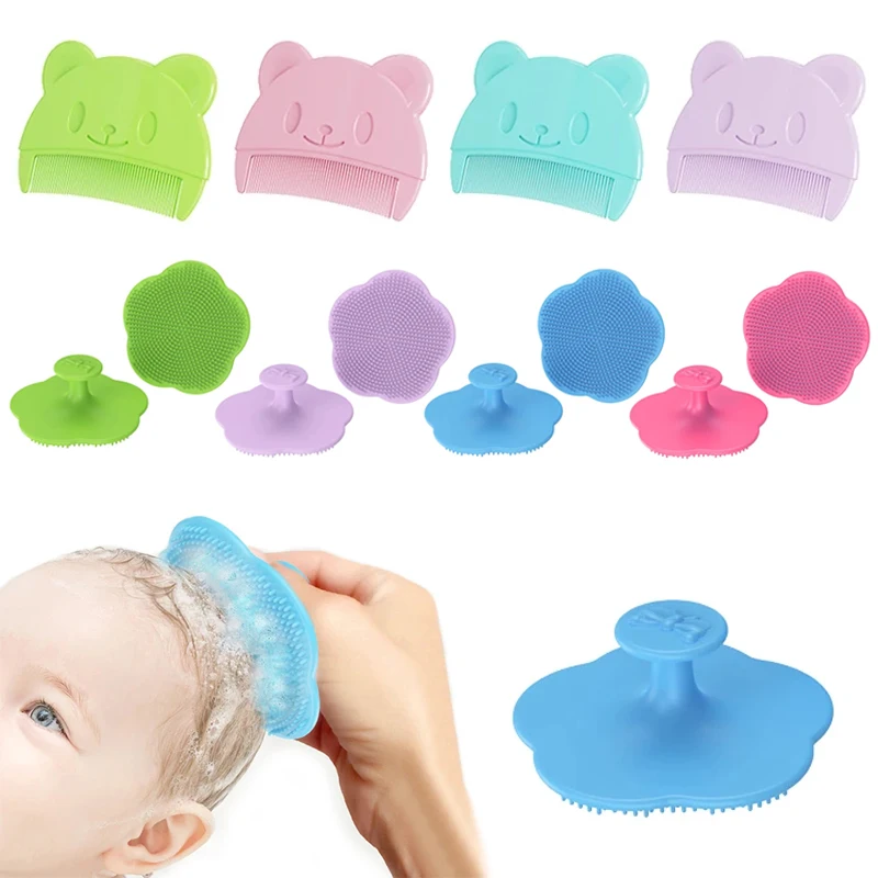 

2pcs Set Infant Silicon Head Massager Fetal Head Fat Comb Toddler Bathing Soft Comb Newborn Hair Cleaning Baby Care Accessories