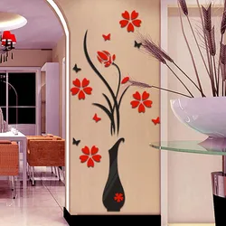Diy Vase Flower Wall Sticker Acrylic 3d Cute Combination Mirror Effect Wall Sticker Decal Home Decor Flowers Wall Sticker Decal