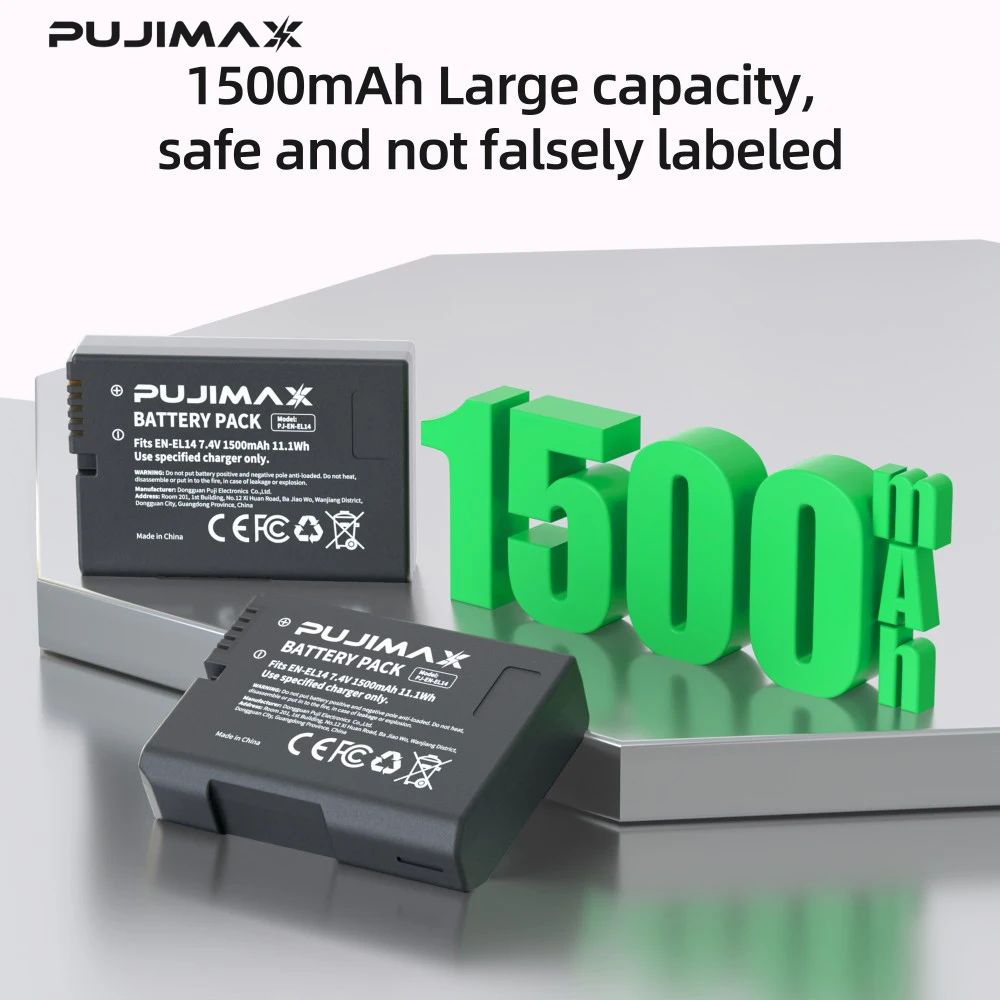 PUJIMAX 1500mah EN-EL14a EL14 CAMERA BATTERY EN-EL14 For Nikon P7000 P7100 P7800 P7700 D3100 D3200 D3300 D3400 D3500 D5600 D5100