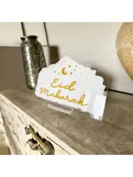1pc Eid Mubarak Table Sign White/Gold Ramadan Decor Great for table, counter, or mantle decor，Ramadan Decor ,Eid Mubarak Decorat