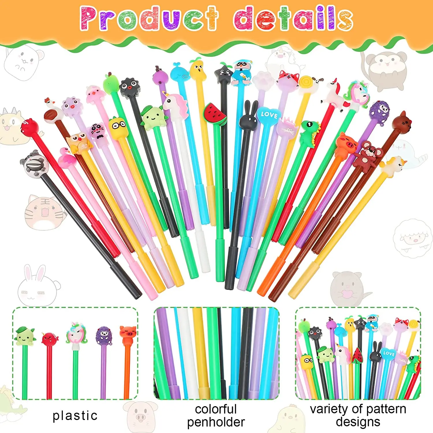 Cute Cartoon Gel Ink Pens Cartoon Animal Writing Pens 0.5 mm Novelty Black Gel Ink Pens Assorted Styles Fun Kawaii Pens for Kids