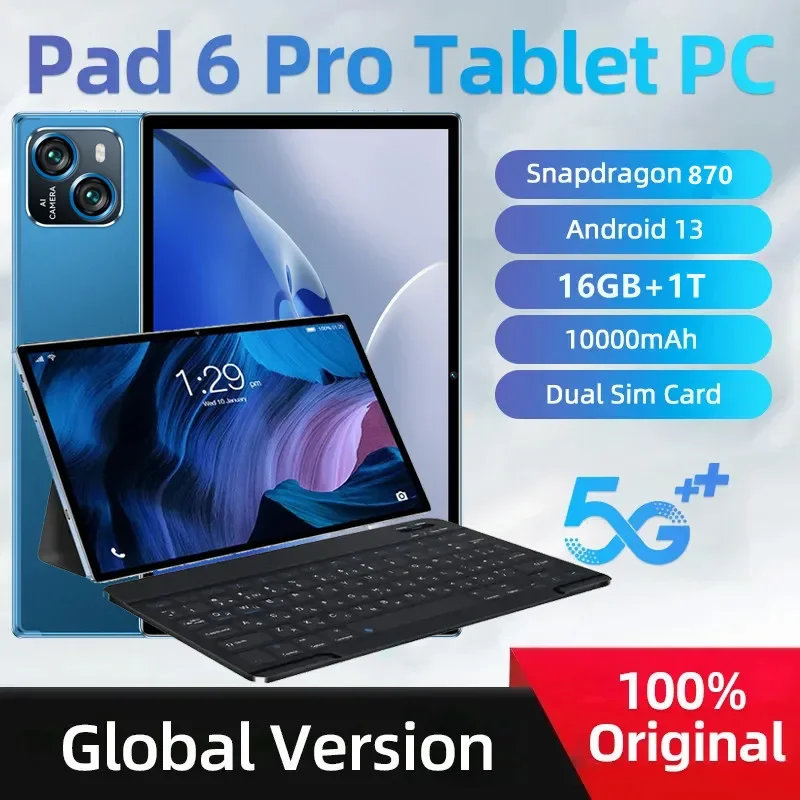 Wersja globalna nowy PAD 6 PRO Tablet Android 12 11 Cal 16GB + 1T HD Snapdragon 870 10 rdzeniowych tabletów z podwójna karta SIM 5G lub Wifi GPS