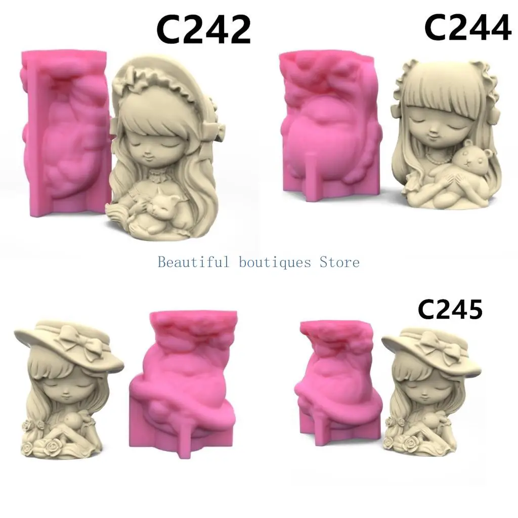 

U4LF Girls Pen Holder Flower Pot Silicone Molds Epoxy Resin Mold DIY Crafts Plaster Mold for DIY Dried Flower Resin Decors