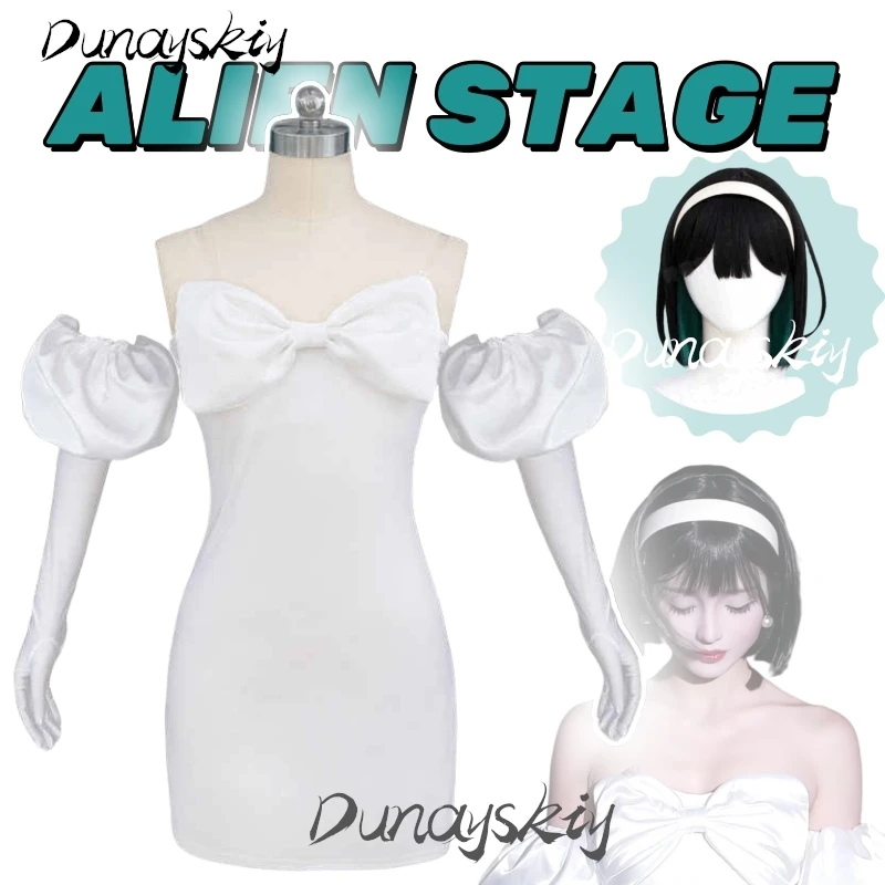 Sua Cosplay Kostüm Weißes Kleid mit Perücke Zubehör Outfit Anime Alien Bühne Rollenspiel Haarteil Kleidung für Weihnachten individuell