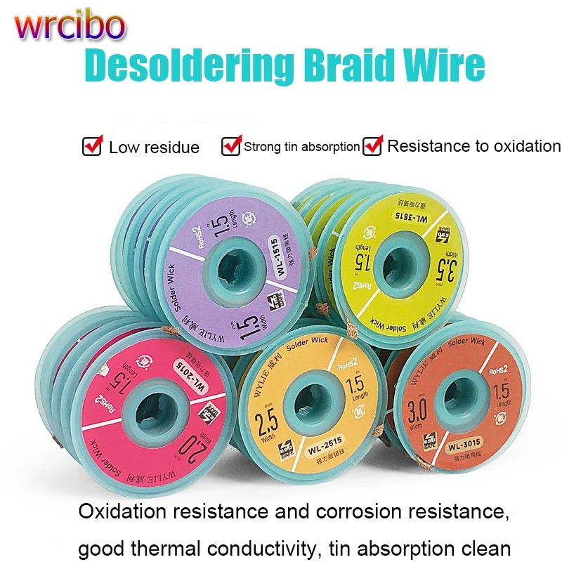 

WYLIE 5 шт., оплетка для распайки, фитиль для удаления припоя, паяльная проволока BGA, оловянный свинцовый шнур, поглощающая линия флюса, оплетка, длина 1,5 м