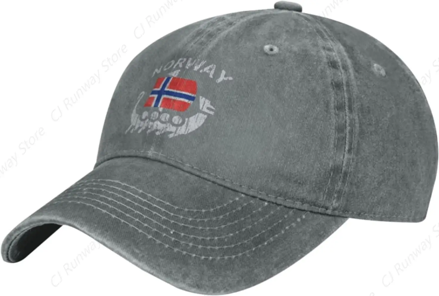 Washed Norwegian Flag Norway Dragon Boat Denim Baseball Cap Hat Adjustable Cowboy Hat