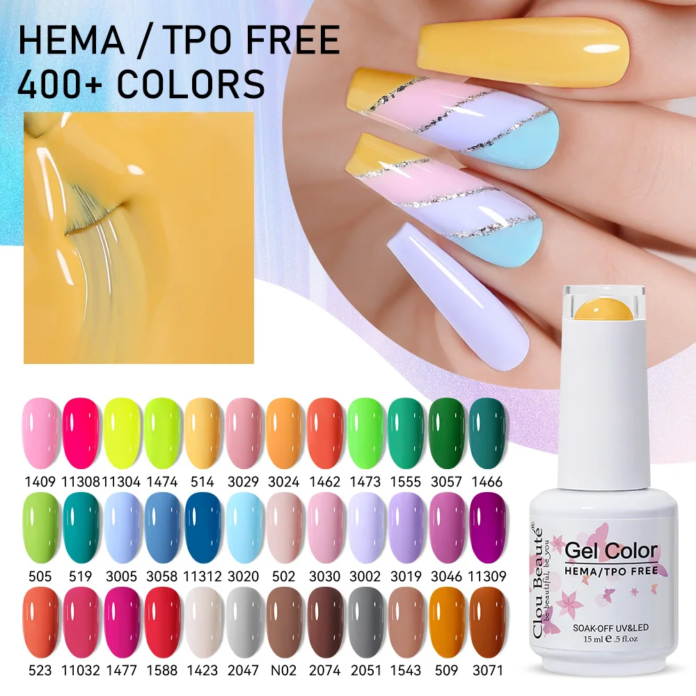 

Гель-лак Clou Beaute ярко-желтый неоновый, летний ярко-розовый, оранжевый для дизайна ногтей, полуперманентный, без HEMA и TPO, УФ-гель
