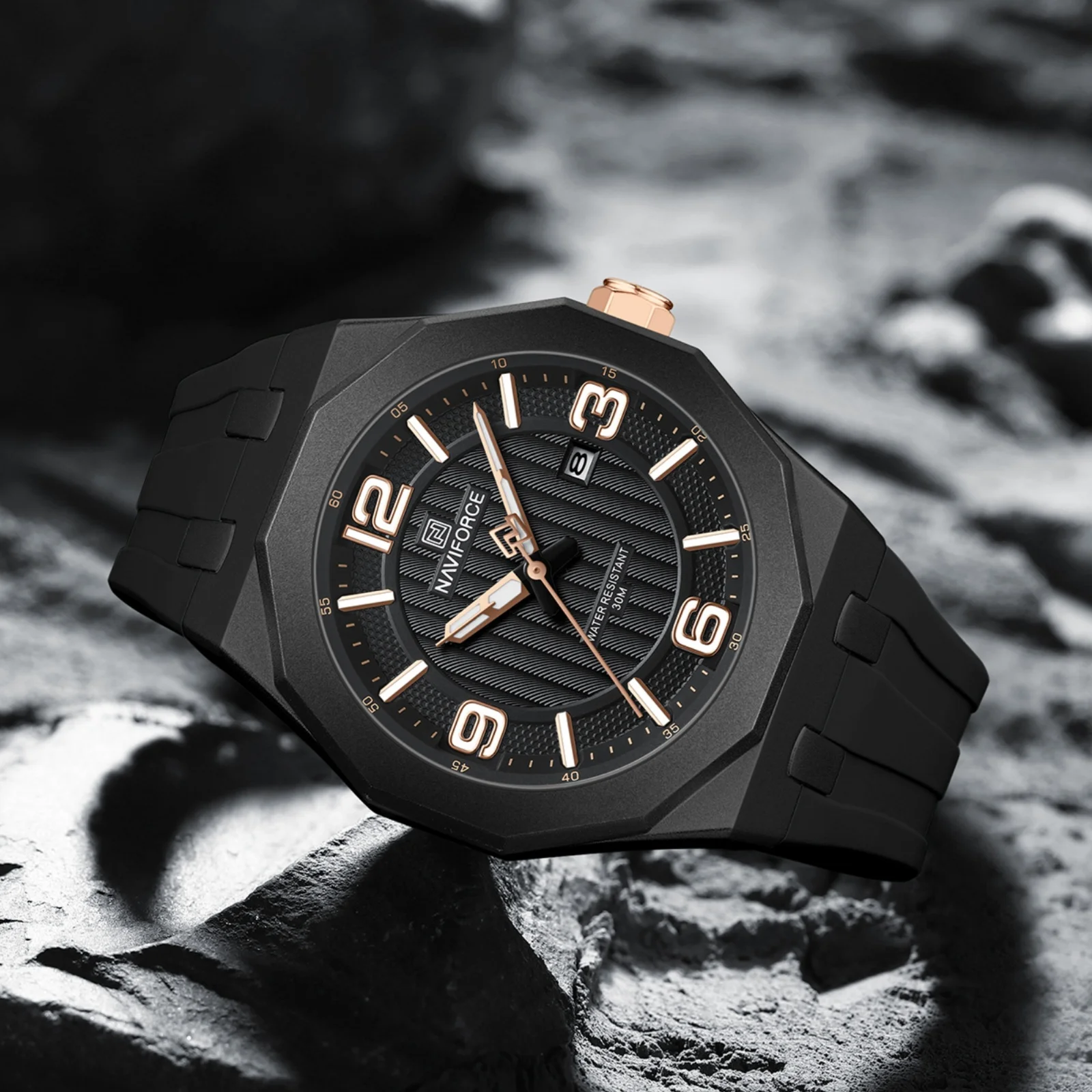 Naviforce 8079 แฟชั่นใหม่สบายๆชายชายวันที่นาฬิกาควอตซ์ซิลิโคนนาฬิกาข้อมือธุรกิจ relojes para hombres