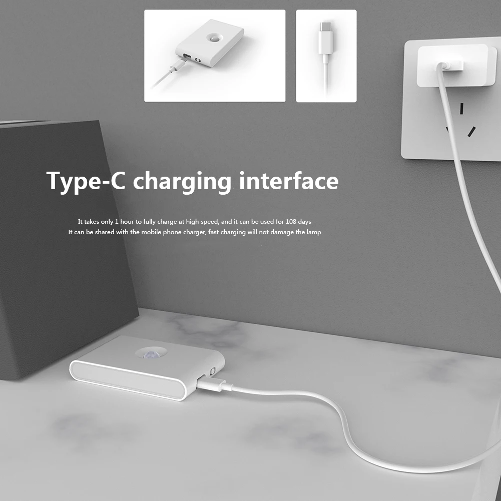 Luci del sensore di movimento PIR a LED lampada da parete ad aspirazione magnetica ricaricabile a luce notturna a induzione intelligente per wc per scale della camera da letto