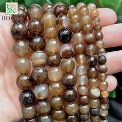 Natural Faceted Brown Coffee Agates Football Shape Round Beads DIY Handmade Bracelets for Jewelry Making 4/6/8/10/12/14mm 15''