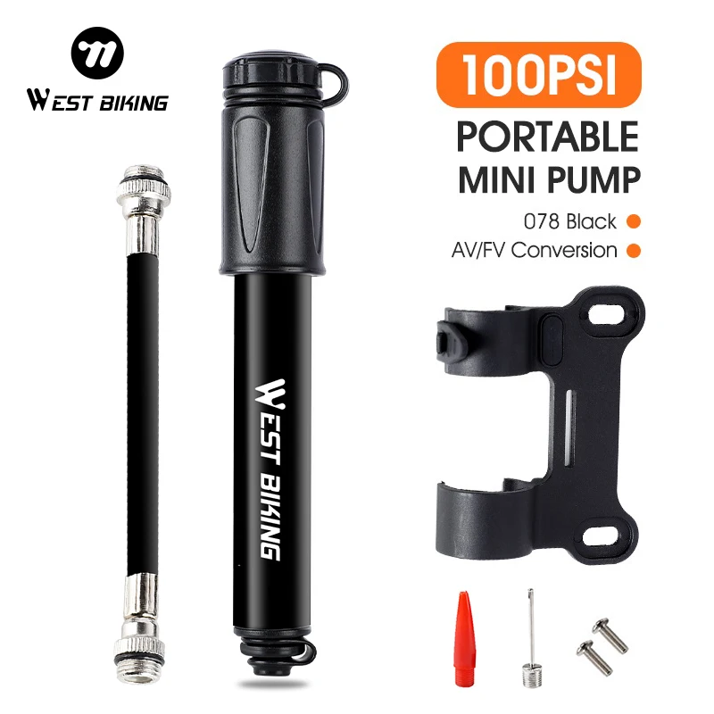 

WEST BIKING Mini Bicycle Pump 100Psi Portable Schrader Presta Valve Inflator Aluminum Alloy MTB Road Cycling Tire Hand Air Pump