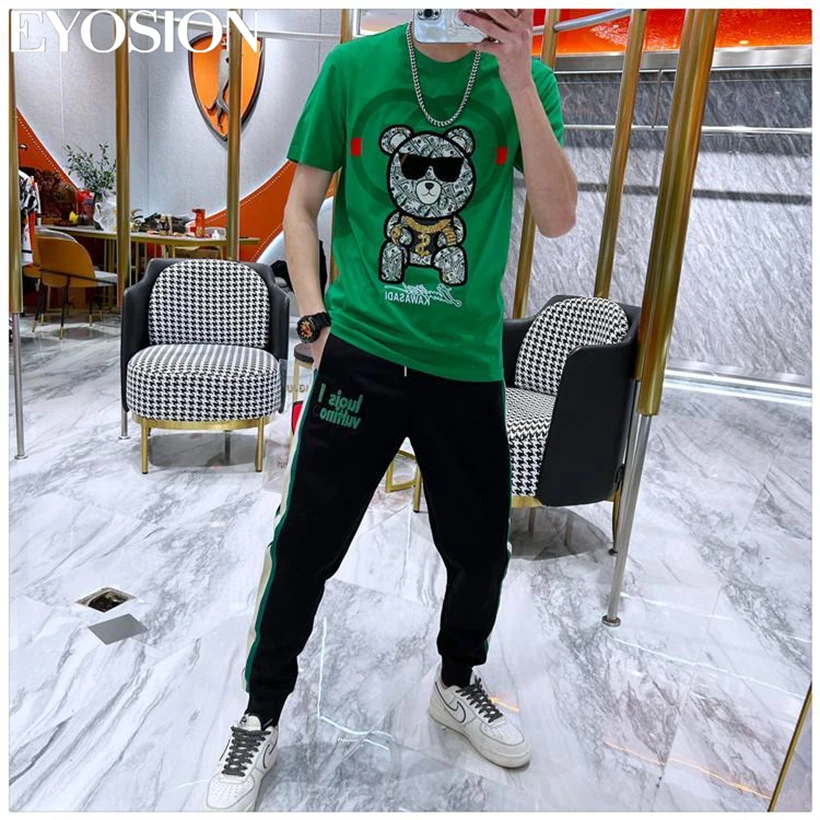 New Summer Men\'s T Shirt 2022 Fashion Bear Dollar Print Hip Hop Short Sleeve Casual Cotton Streetwear Top Tees O-neck Plus Size