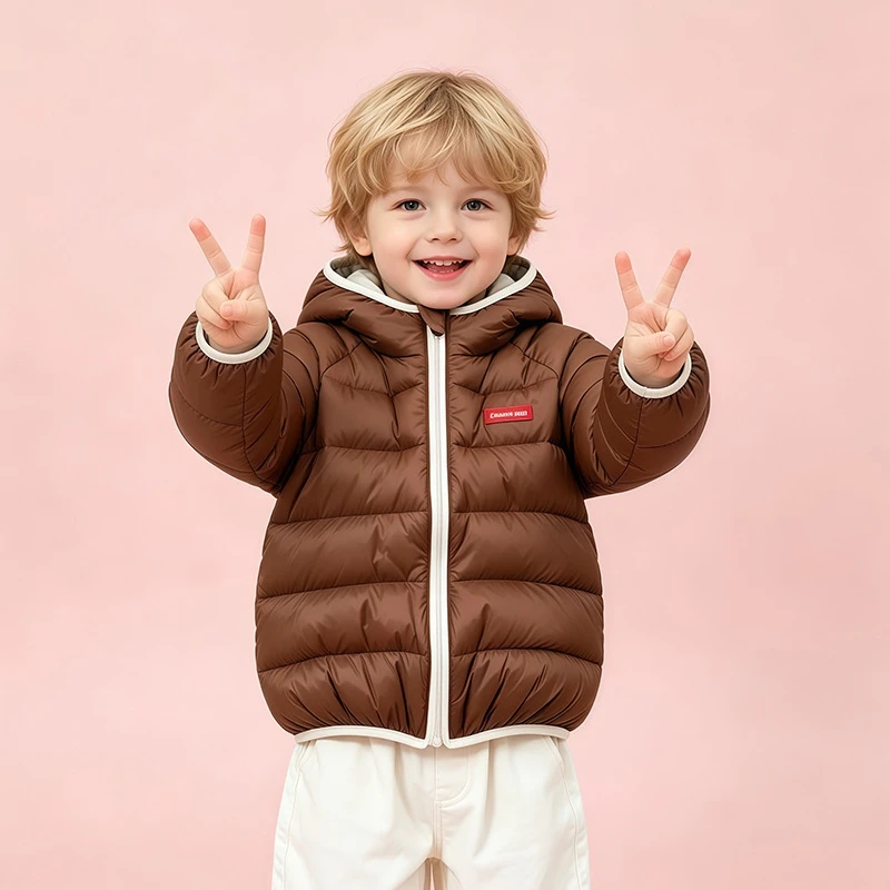 2026 Autumn Winter Girls Jacket Color Blocking Thick Warm Hooded Zipper Cotton Down Coat For 2-6 Years Boys Snow Clothes