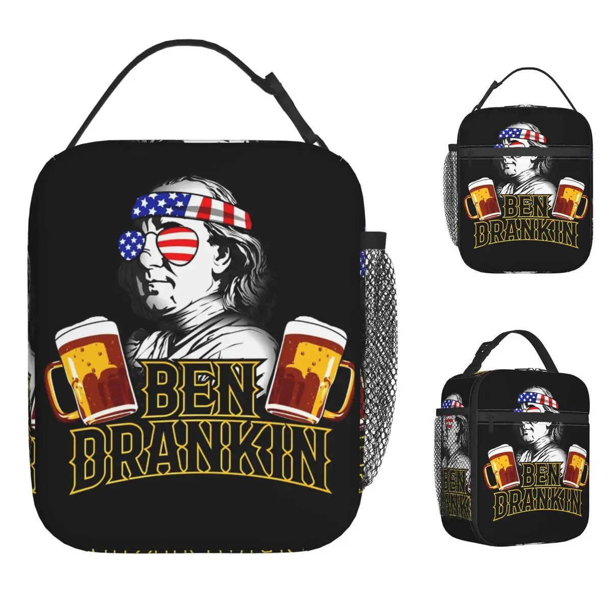

Ben Drankin Lunch Bag Benjamin 4th of July Portable Lunch Box Child Office Print Cooler Bag Vintage Oxford Thermal Tote Handbags