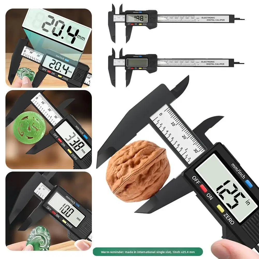 

Plastic Electronic Digital Display Vernier Caliper 0-150mm Cultural Toy Inner Outer Diameter Caliper Carbon Fiber Digital Screen