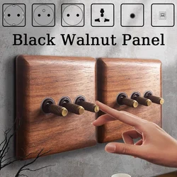 European Vintage Wall Lamp Power Socket Eu Ru Fr Standard Switch Antique Home Solid Wood Brass Toggle Switch Board,86x86mm