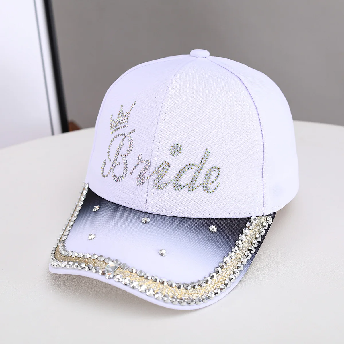 Fashion Breathable Gradient Crystal Rhinestone Baseball Cap Crown Letter Decor Adjustable Versatile Casual Sun Hat for Women