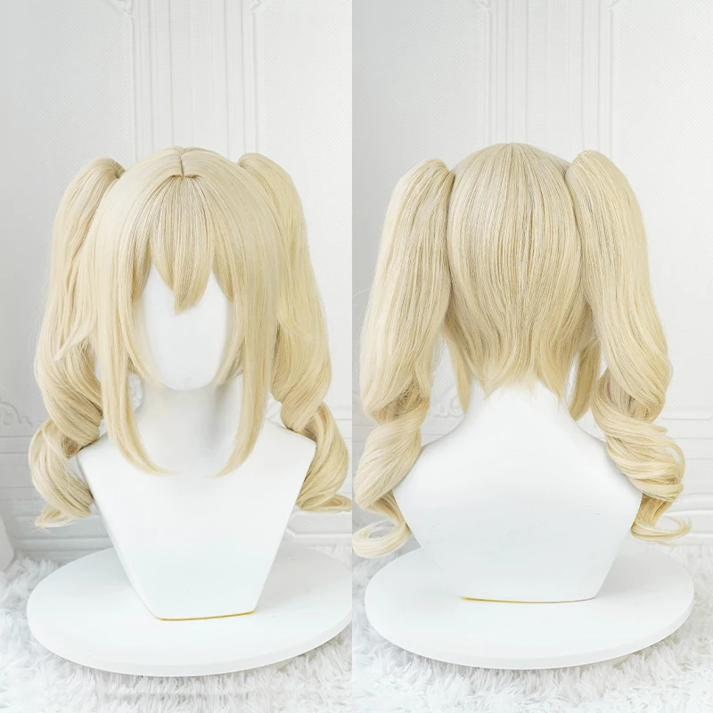 Barbara Cosplay Wig 40cm Short Linen Gold Woman Hair With Water Wave Ponytails Heat Resistant Synthetic Wigs