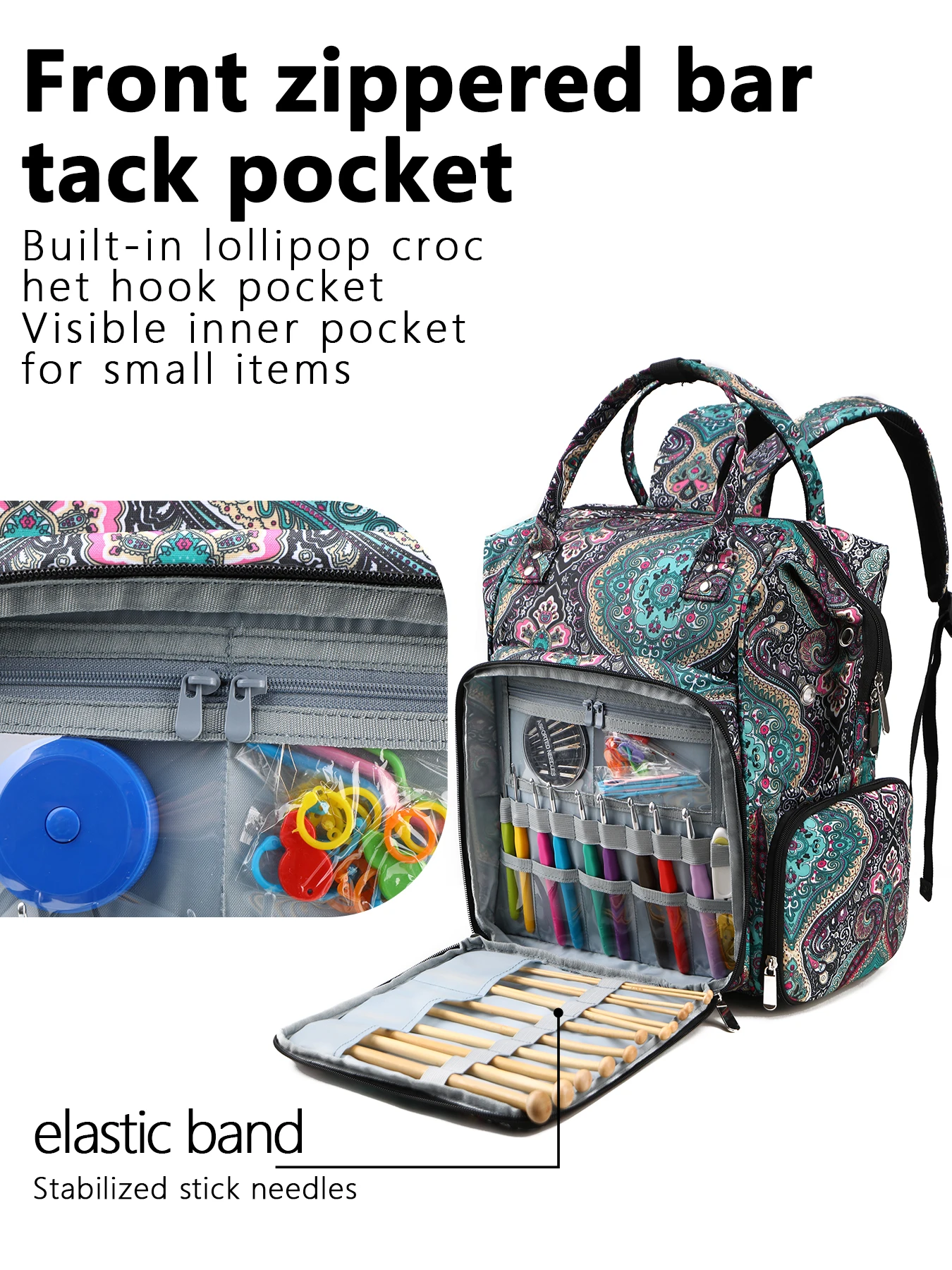 Hot Sell Lagre Capacity Yarn Storage Bag Cashew Flower Knitting Tote Bag Portable Travel Bag With USB Port For Sewing Accessoriy