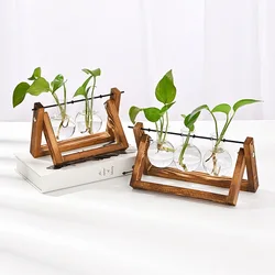 Creative wooden frame hydroponic glass vase ins style retro green ivy plant hydroponic vessel small vase desktop decoration
