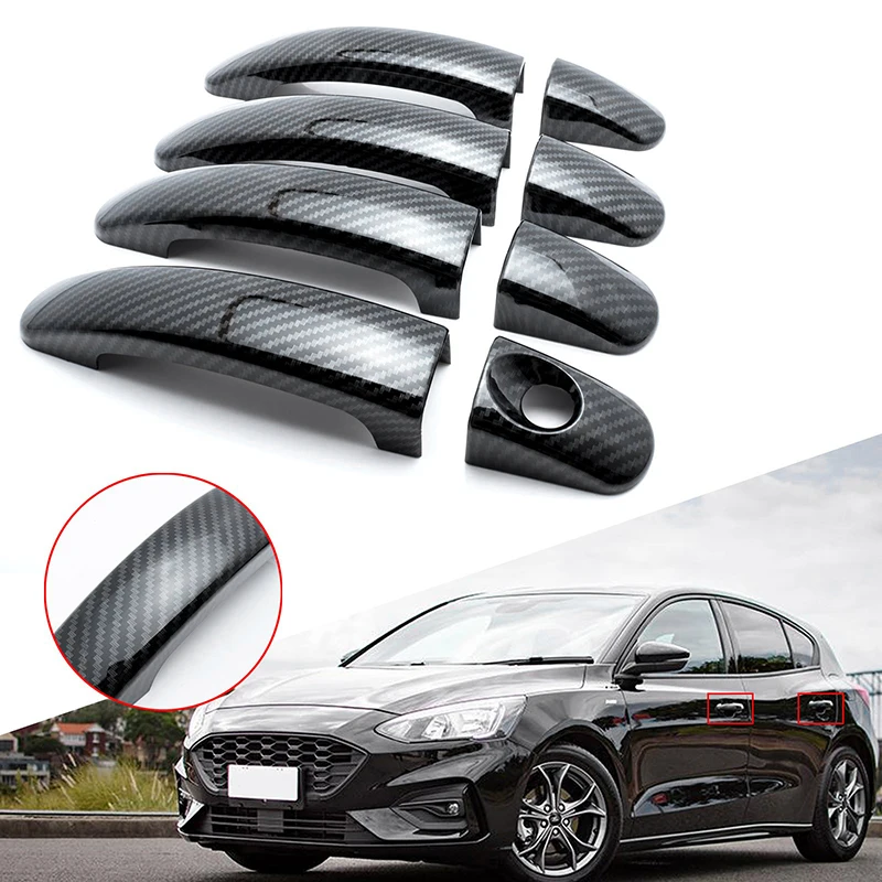 8 Pcs Car Exterior Door Handle Cover Protector Trim Carbon Fiber Pattern Chrome For Ford Focus/C-Max/Escape/Kuga/Ranger 13-19