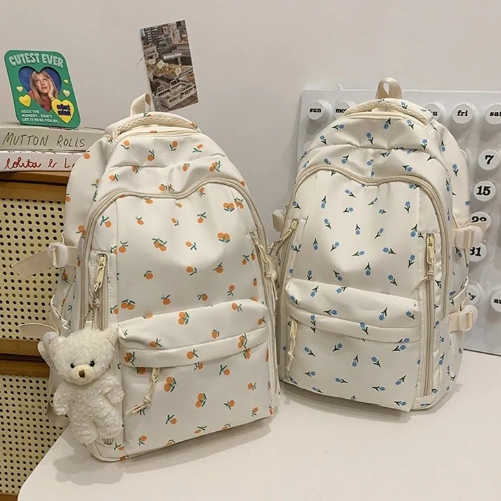 Großer Rucksack mit Blumenmuster, mehreren Taschen und Fächern, Schleifenmuster, wasserdicht, strapazierfähig, Schultasche – Detail 10