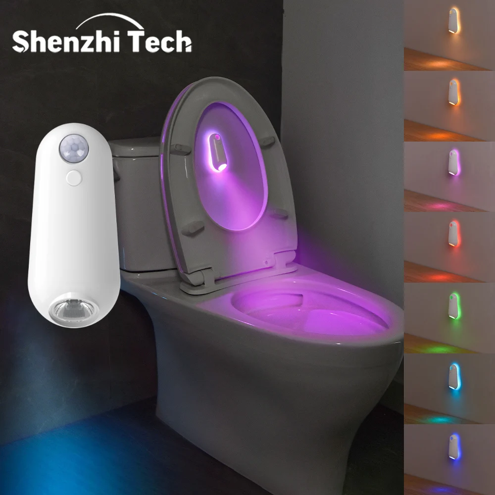 LED Smart Motion Sensor Night Light, Toilet Seat Lights, USB rechargeable, 8-Color Lamp for Home, Corridor, WC Luminaria Decor