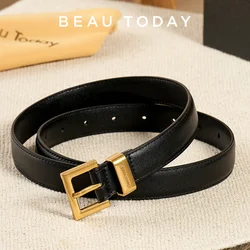 BEAUTODAY Belts Women Cow Split Solid Color Square Buckle Ladies Modern Style Fashion Jeans Dress Accessories Waistband 91093