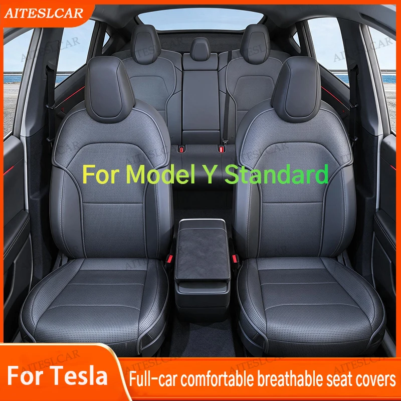 Image of Für Tesla Model Y Standard 2026 Belüfteter Ledersitzbezug Kissen Verschleißfest Atmungsaktiv Komfortabler Sitzbezug