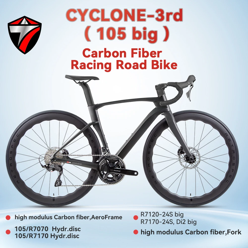 

Twitter CYCLONE 3rd Carbon Fiber Road Bike 105 Groupsets 24 Speed Mechanical/Di2 Shifting Hydraulic Disc Brake for Adult Bicycle