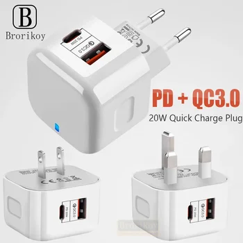 PD 20W hızlı şarj abd ab İngiltere tak QC3.0 USB hızlı şarj cihazı evrensel duvar cep telefonu Tablet şarj iphone12 Samsung Huawei