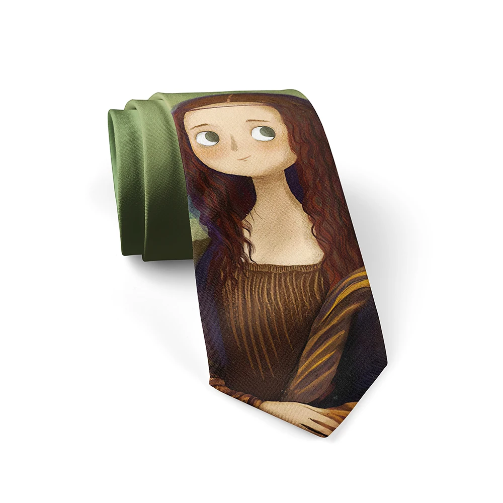 Cartoon Oil Painting Character Tie Retro Art Cute Mona Lisa Van Gogh Fun Adult 8cm Wide Necktie Daily Casual Party Accessories