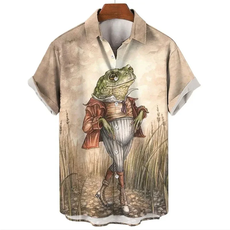 Camicie con stampa 3D Animal Frog di Design divertente per uomo abbigliamento Vintage Insect Graphic camicette moda Casual Button top camicie da spiaggia