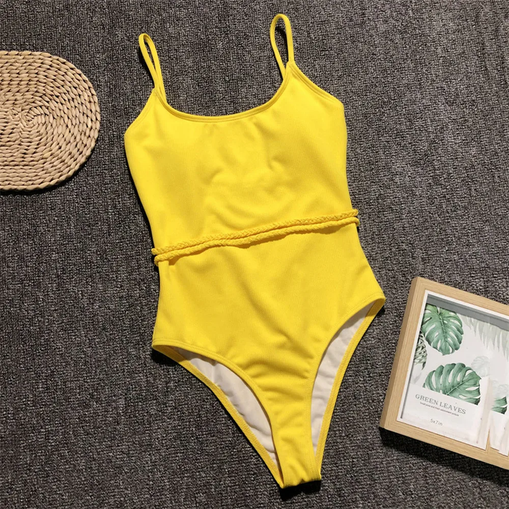 Holiday Ladies Light Blue Ribbed Swimwear Sexy Swimsuit Women One-Piece Suits Braided String Bathing Suit Black Monokini 2026