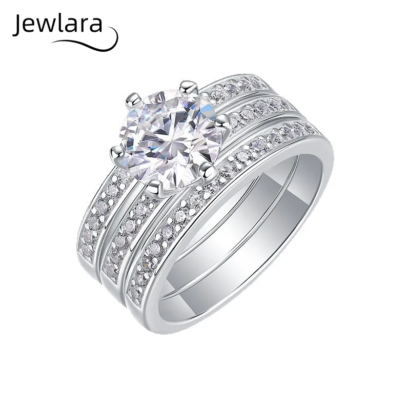 JEWLARA Stacked Ring Children Will Not Fade Light Luxury and High-end Sense Versatile S925 Silver Moissanite Rings Jewelry Gifts