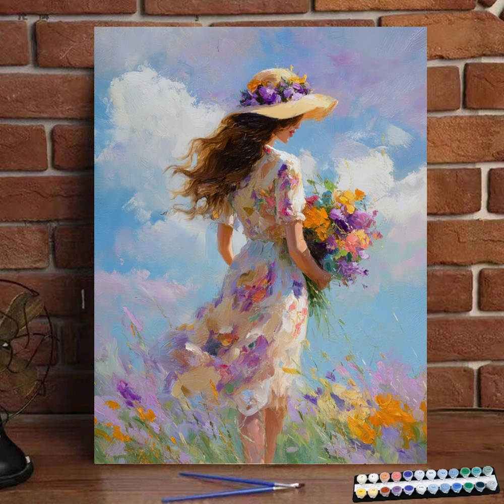 

Картина по номерам, прогулка среди цветов, цифровая живопись, ручная работа, подарок для взрослых и детей, украшение на стену D
