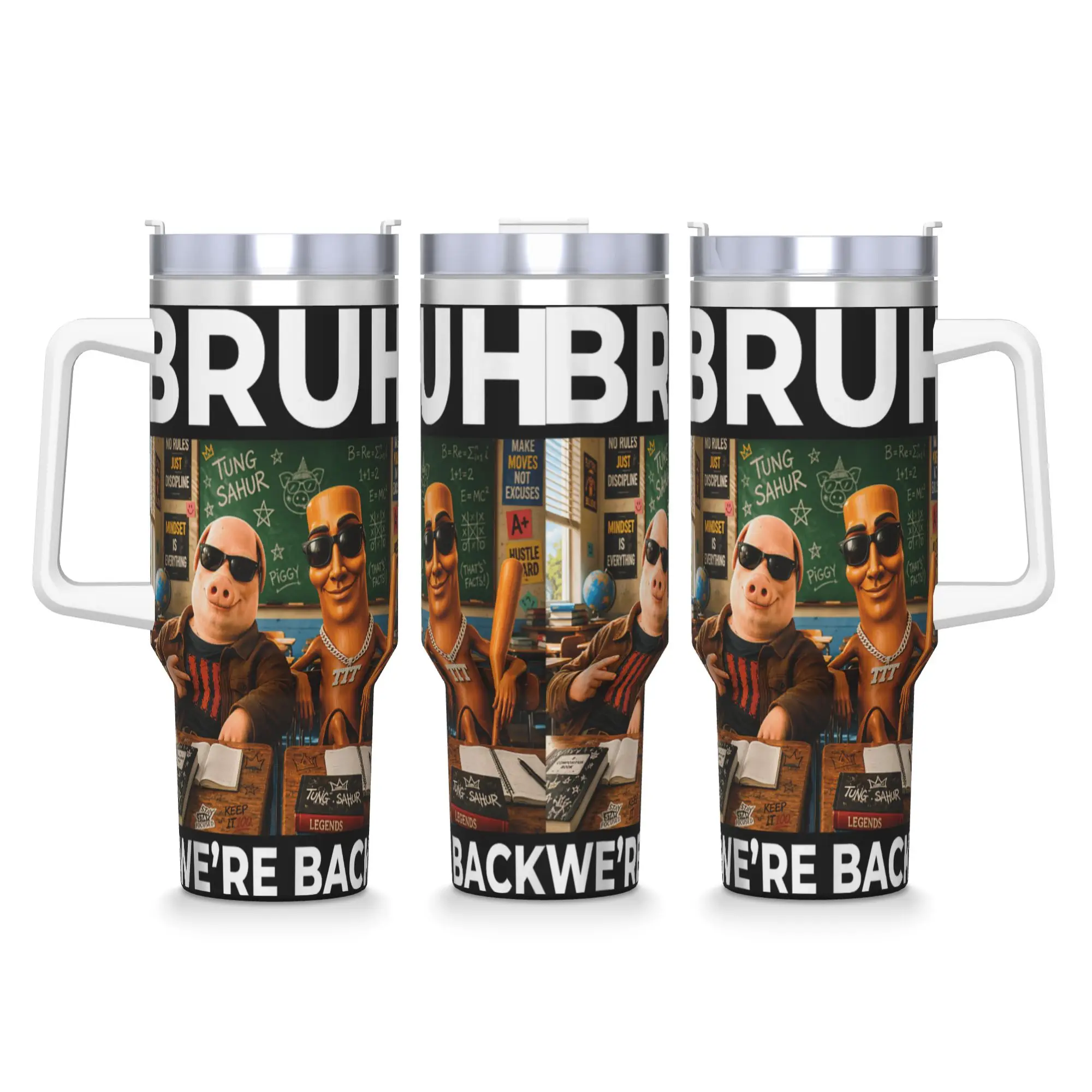Stainless Steel Tumbler Brainrot Class Room Triple T Sahur John Pork School Meme AI Thermal Cups Keep Heat Cold and Hot Car Mugs
