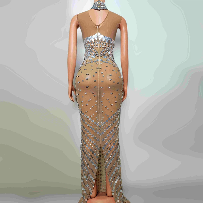 高級女性エレガントなドレスラインストーンハイカラーロングドレス誕生日プロム祝う衣装ゴーゴーシンガー舞台衣装 yj647