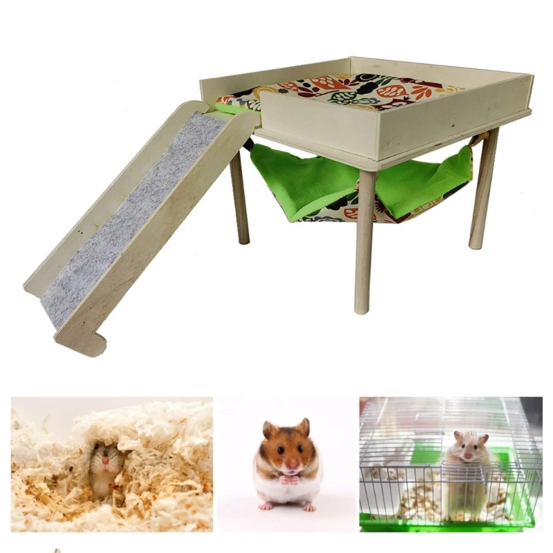 X6HD Small Animal Wood Climbing Platform Shed Wood Hideaway Castle Toy Activities Center Nest Castles for Hamster Guinea Pigs