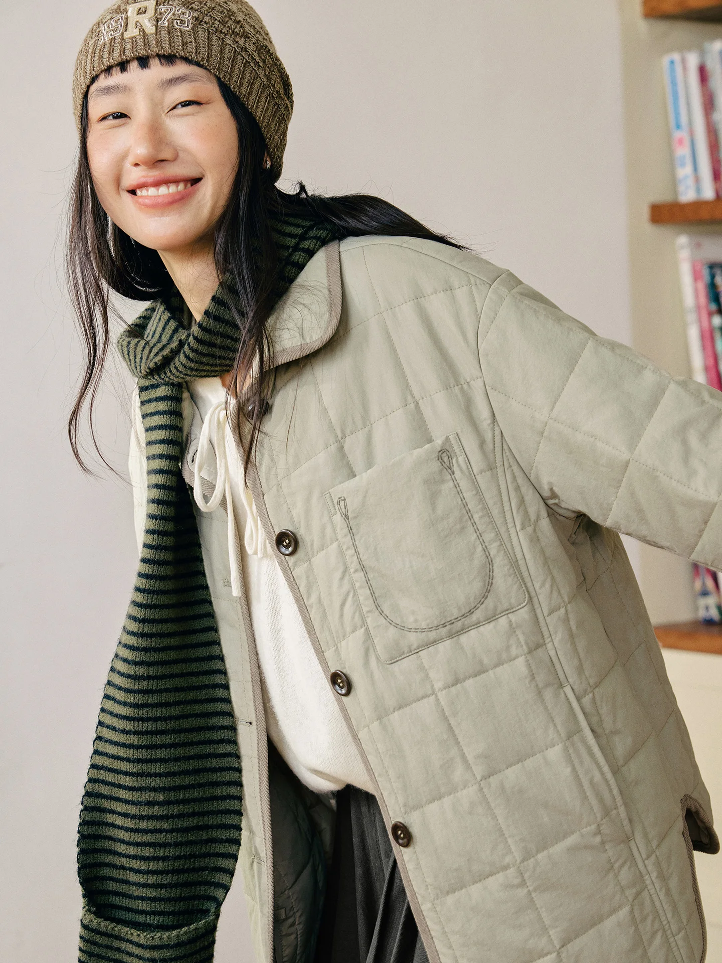 

Octopusme Japanese Sle Retro Collar Warm Outerwear Quilted Cotton irt Women's Loose Fit Long Sve Button up Pure Color