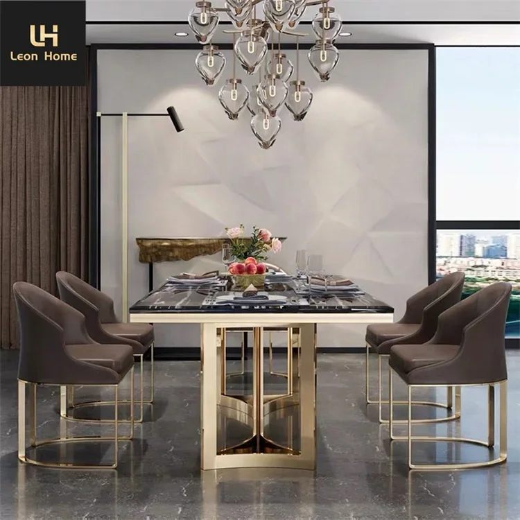 Hot Selling Durable Marble Dinning Table Set 6 Chairs Luxury Design For Apartment/villa/home Furniture