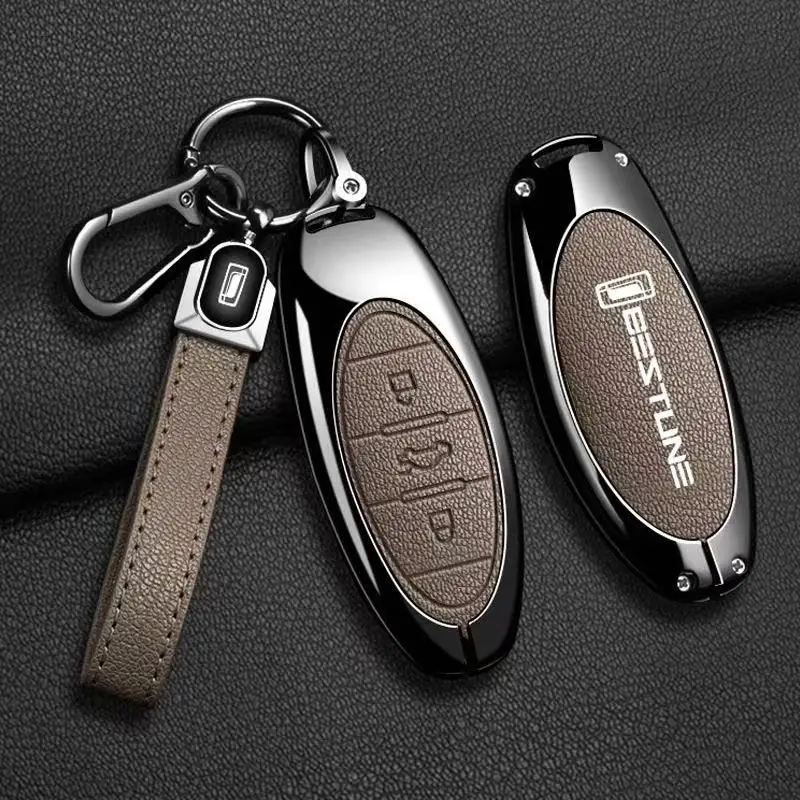 

Zinc Leather Car Key Fob Cover Case For 2021 FAW Bestune T77 T77pro New B70 T55 T33 T99 Protector Holder Keychain Accessories