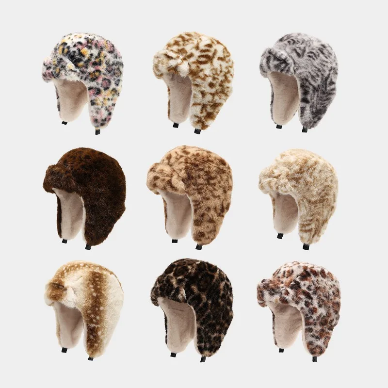 Neue personalisierte Winter-Leopard-Plüsch-Lei-Feng-Mütze für Herren und Damen, Outdoor-Radfahren, Skifahren, Ohrenschutz, Bomber-Mützen – Detail 1