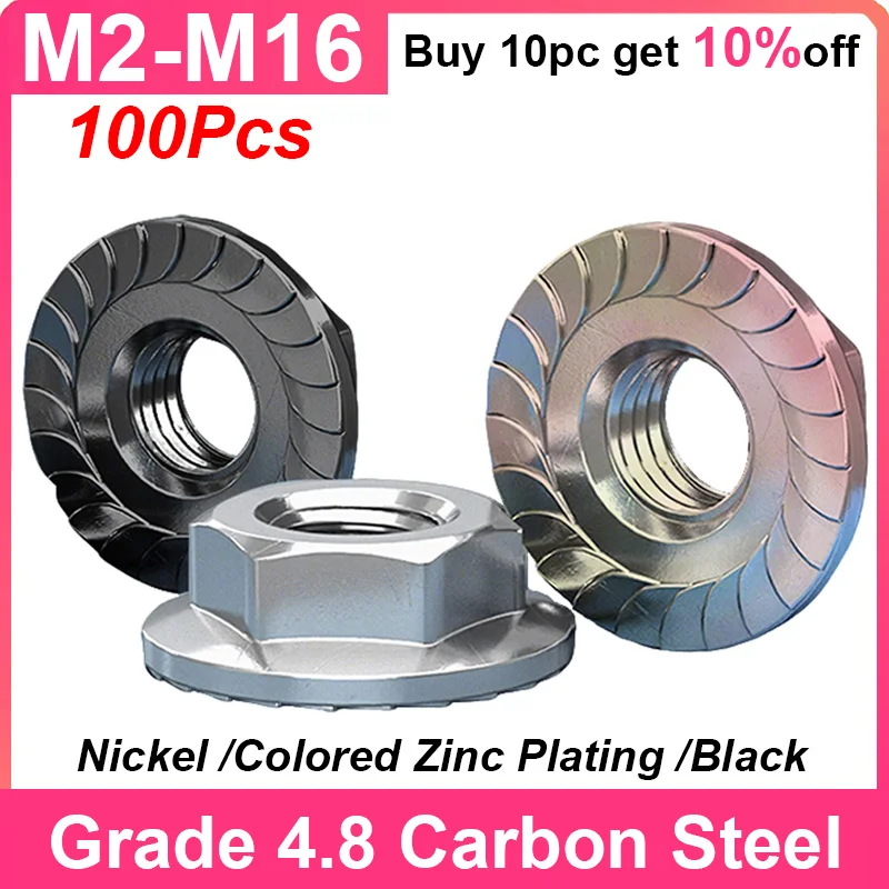 

Black Flange Nut Carbon Steel Serrated Flange Locknut M2 M2.5 M3 M4 M5 M6 M8 M10 M12 M16 Serrated Lock Nut Spinlock Hexagon Nut