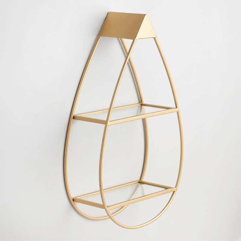

Nordic wall shelf glass bedroom bookshelf living room decoration wrought iron gold baffle