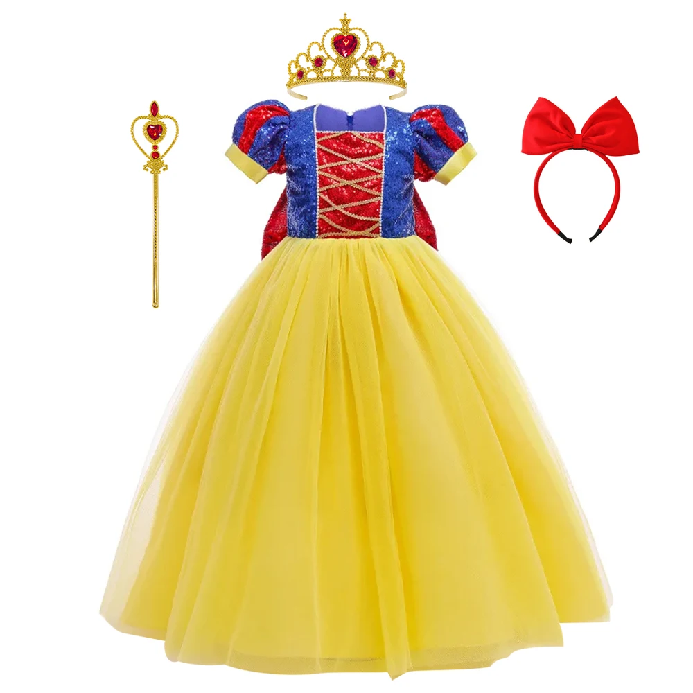 2024 menina traje princesa cosplay fantasia vestido branco de neve com acessórios para festa de aniversário de carnaval 3-10y