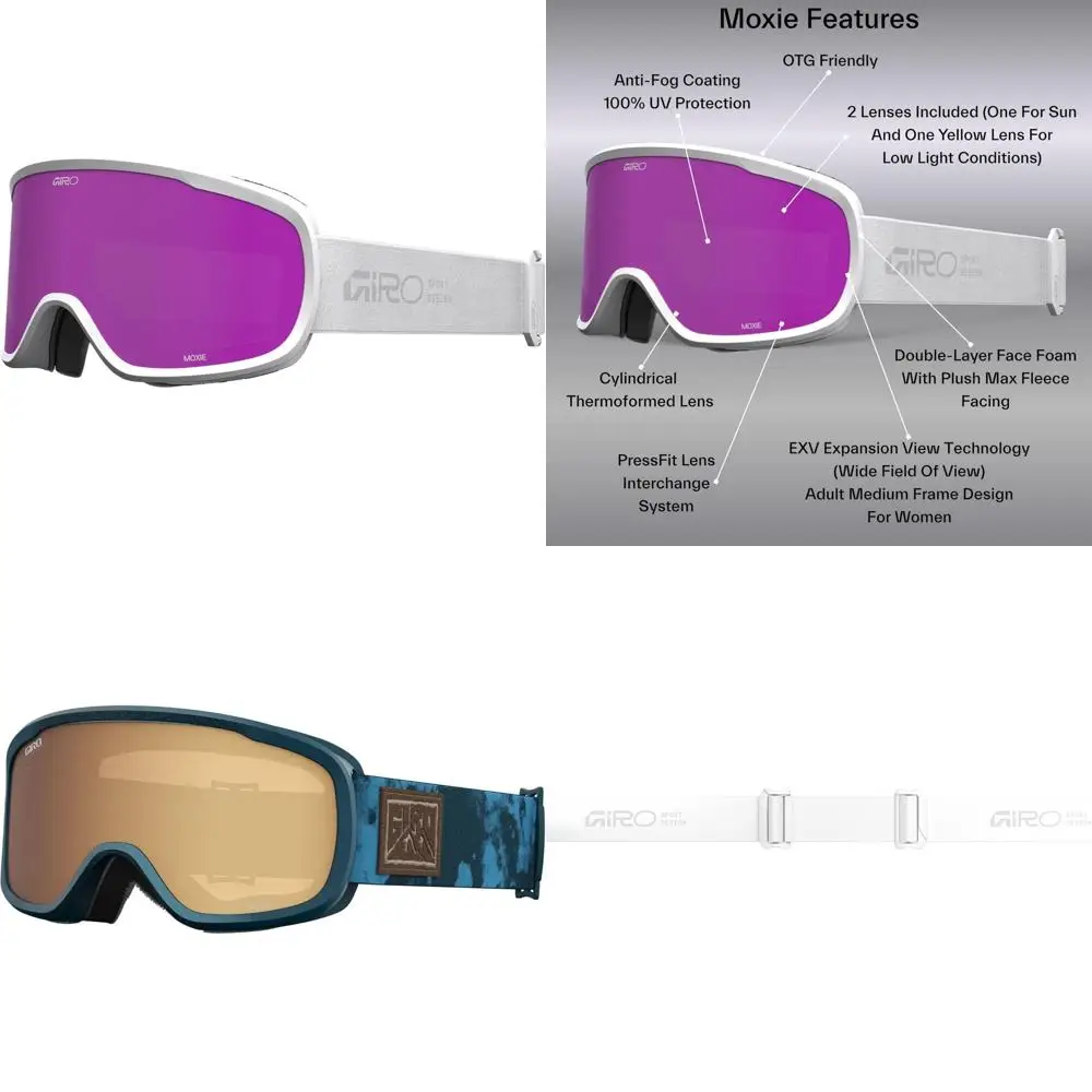 

Women's and Youth Snowboard Goggles with 2 Lenses, Anti-Fog, Over Glasses Compatibility, Enhanced Visibility and Comfort