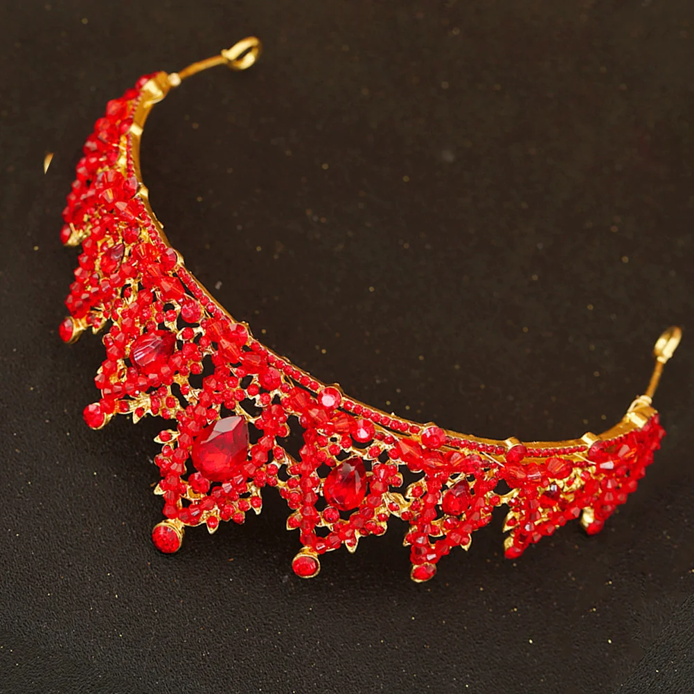 كريستال تاج أحمر سبيكة حجر الراين غطاء الرأس تاج الزفاف ديكور حفلات صور الدعائم مهرجان زي اكسسوارات للشعر